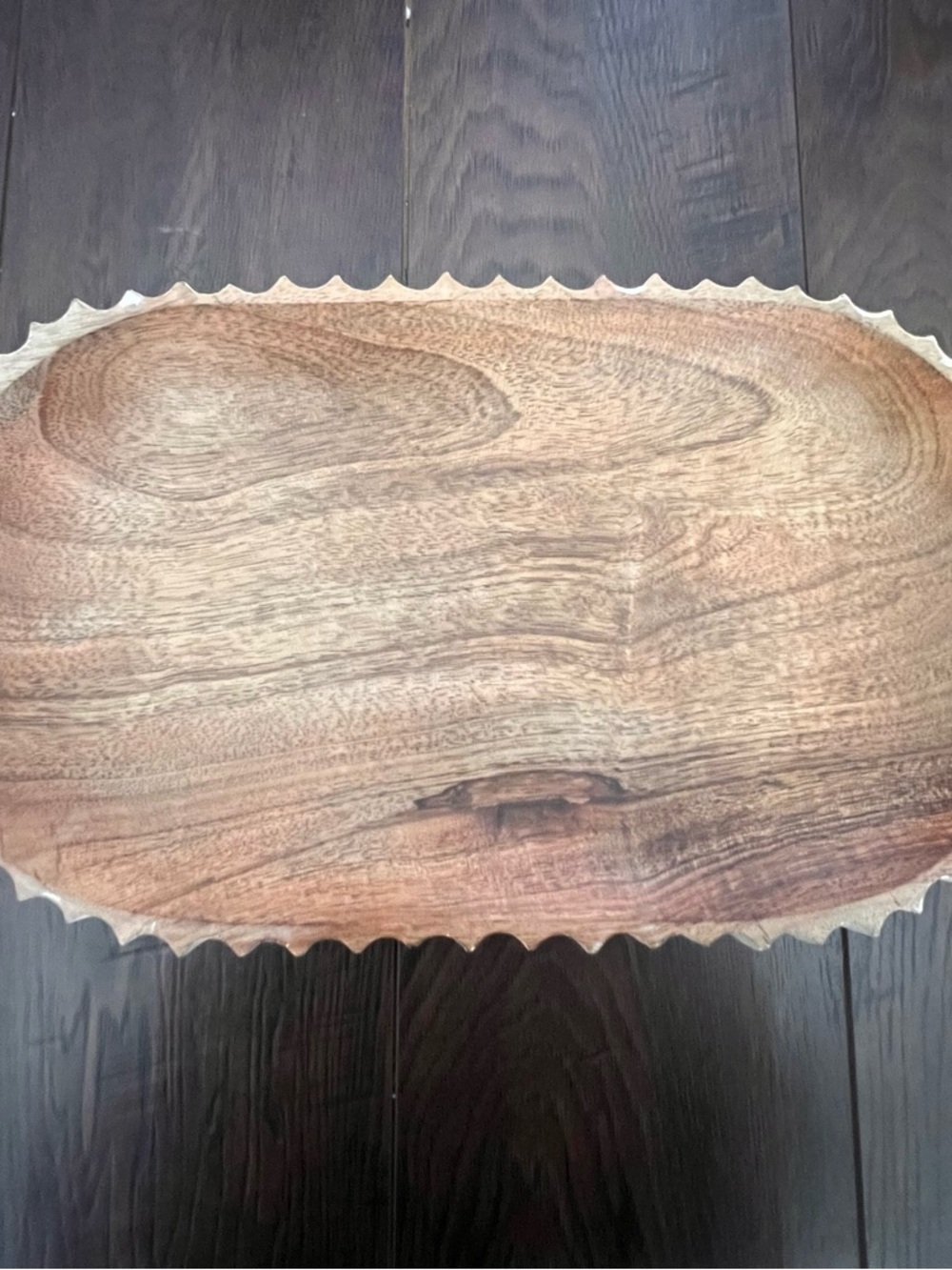 Handcrafted Wooden Serving Platter with White Scalloped Edges Natural Brown